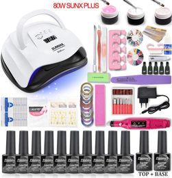 Manicure Set For Nail Kit 80W UV Lamp Dryer Nail Set with Drill Machine 10pcs Gel Polish Soak Off Manicure Tool Kit3921093