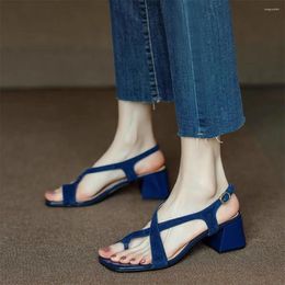 Dress Shoes Designer Spring Summer Women's Pumps Elegant Square Toe Sandals With Chunky Heels Fashion Blue Slingbacks Gladiator