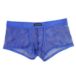 Underpants Male Panties Breathable Boxers Cotton Mesh Men Underwear U Convex Pouch Sexy Solid Transparent Homewear Shorts