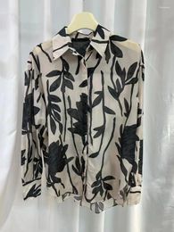 Women's Blouses 24 B//C Classic Retro Premium Printed Silk Mixed Cotton Lapel Chain Long Sleeve Shirt Sun Protection