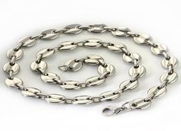 ship 1803903932039039 choose the lenght stainless steel silver coffee beans necklace chain 9mm wide shiny for Wo8373084