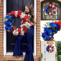 Decorative Flowers Independence Day Garland Decoration Ornaments Festival Simulation Flower Wreath Rattan Hanging Christmas For Front Door