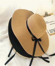 Girls Summer Cap Black Ribbon Decorate Wavy Straw Hat For Girls Children Panama Hat Kids Sun Cap Baby Beach Hats8629722