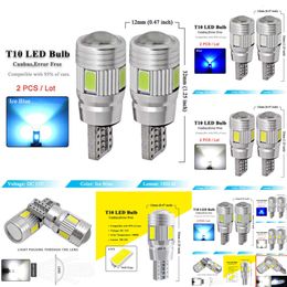 2024 2024 2X Car 5W5 LED Bulb T10 W5w LED Signal Light Canbus 12V 6000K Auto Claerance Wedge Side Reverse Lamps 5630 6Smd Blue No Error