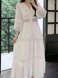 Casual Dresses Vintage Boho Dress Women White Lace Long Female Summer Hollow Out Sleeve Ladies Beach Holiday Vestidos