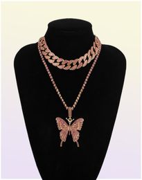 Cuban Chain Big 3d Butterfly fashion designer luxury diamonds statement pendant choker necklace for woman girls hip hop jewelry3008131