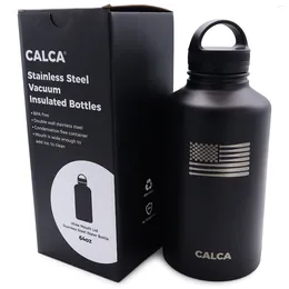 Mugs 2000ml 2L CALCA 64oz Baseball Logo Wide Mouth Lid Stainless Steel Water Bottle With Double Wall Vacuum Insulated-Travel Cup