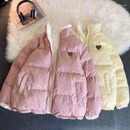 Women's Jackets Fashion Cute Embroidery Parkas Coat Women Winter Korean Version Thick Loose Warm Jacket Double Sided Design Pink Student