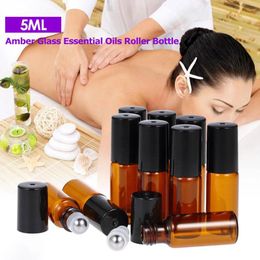 Storage Bottles 5/10Pcs Amber Glass Roller Ball Essential Oil Bottle Empty Perfume Refillable Liquid Container 5ML Makeup Tool