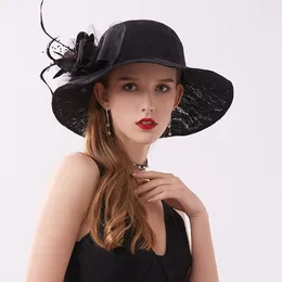 Berets Luxury Outdoor Fisherman Wide Brim Summer Adult Cap With Flower Fedora Fluffy Blank Satin Lined Bucket Hat For Women