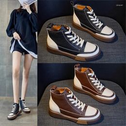 Casual Shoes 2024 Single Toe Layer Cowhide Flat Bottom Small White Women's Soft Sole High Top