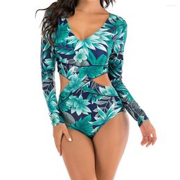 Women's Swimwear Suit Print Diving Leaves Beach V-neck Fashion Women Tropical Set Surfing Swimwears Tankinis Blue High Waisted Bikini Bottom