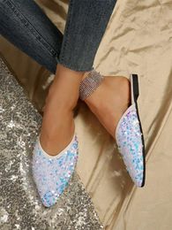 Slippers 2024 Summer Style Fashionable Comfortable Casual And Versatile Flat-soled Sequined Wear-resistant Sandals