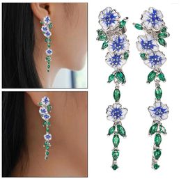 Dangle Earrings Drop Blue Flower Boho Bohemian Teardrop Tassel Jewelry Statement For Women Birthday Gifts