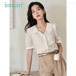 Women's Blouses INMAN Women Blouse 2024 Summer Puff Sleeve Lace Lapel Slim Shirts Hollow Embroidery Texture French Commuting Elegant Tops
