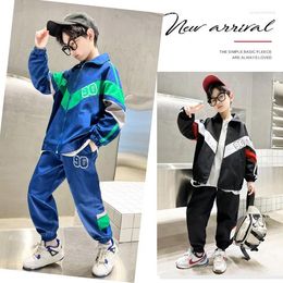 Clothing Sets Autumn Teenage Boys Clothes Set Zipper Jacket Casual Pants 2pcs 4-15 Kids Sport Suit Colour Block Children Outfit Leisure Wear