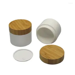 Storage Bottles 30g 50g Plastic Cream Bottle With Bamboo Lid White Packing Jar Wooden Cap 30 Units/Lot.