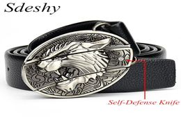 MutilFunction Belt For Men Genuine Leather Cowhide Belt Novelty Alloy Buckle With a Knife Fashion Punk Style Straps Belt Gift 20136396836