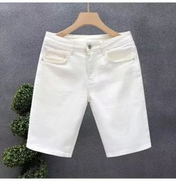 Summer Casual Denim Shorts Men Fashion White Knee Length Pants Straight Slim Classic Male Clothing Jeans Shorts 240412