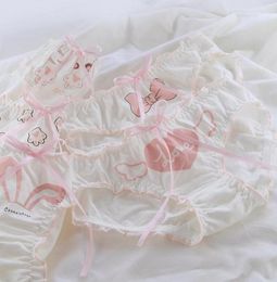 5Pcs1lot Kids Girls Wing Printed Lace Bow Cotton Briefs Teenage Students Ruffle Underwear Sweet Heart SL Panties3579305