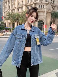 Women's Jackets 2024 Fashion Letter Print Long Denim Jacket Femme Coat Women Vintage Streetwear Style Loose Jean