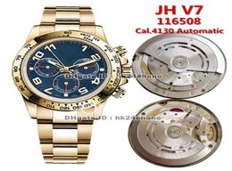 12 Styles High Quality JH V7 40mm Cal4130 Automatic Chronograph Mens Watch 116508 Blue Dial 18K Yellow Gold Bracelet Gents Watche6975142