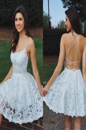 Lace Short Homecoming Prom Dresses Cross Straps Back Junior Mini Party Gowns Brown Blue Sexy Backless 2020 Summer vestido curto6363110