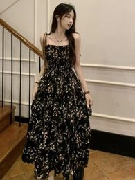 Guilantu Y2k Korean Style Floral Dress Women Vintage Elegant Layered High Waist Black Long Slip Fairy Dresses Summer 240411