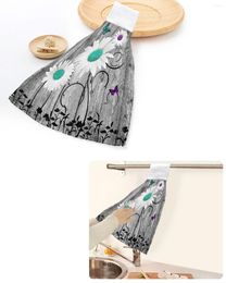 Towel Wood Grain Daisy Butterfly Retro Art Hand Towels Home Kitchen Bathroom Hanging Dishcloths Loops Soft Absorbent Custom Wipe