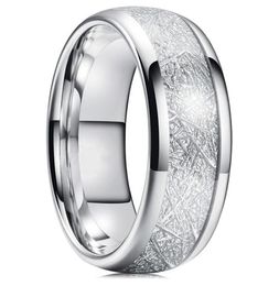 8mm Tungsten Mens Ring Inlay Meteorite Silver Polished Wedding Bands Men039s 316L Stainless Steel Ring Size 7136211963