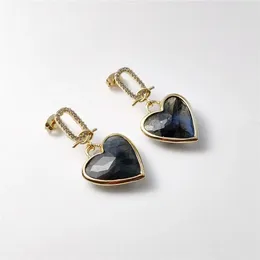 Dangle Earrings FUWO Handcrafted Natural Labradorite Heart Shaped Faceted Crystal Cubic Zircon Jewellery For Women (ER475CZ)
