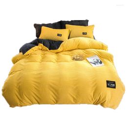Bedding Sets Cute Home Textile 4pcs Winter Warm Sheets Woven Solid Cotton Pillowcase Beding Quality Decor E5