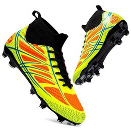 Children's Outdoor Football Boots Anti Slip AG TF Soccer Shoes Men's High Top Training Cleats Green Blue Black