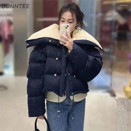 Women's Trench Coats Chic Big Turn-down Collar Short Parkas Women Fashion Loose Leisure Warm Winter Puffer Ladies Young All-match Ins