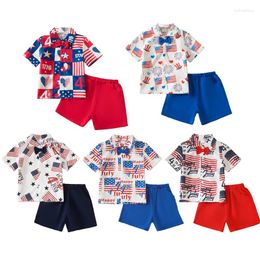 Clothing Sets FOCUSNORM 4-7Y Kids Boys Gentleman Clothes Short Sleeve Lapel Star Stripe Print Button Shirt Shorts For Independence Days