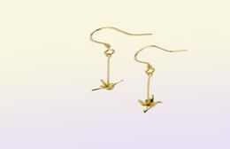 Moidan Fashion 925 Sterling Silver Cute Paper Crane Long Chain Drop Earrings for Women Girl Gold Colour Earrings Fine Jewellery 210618919258