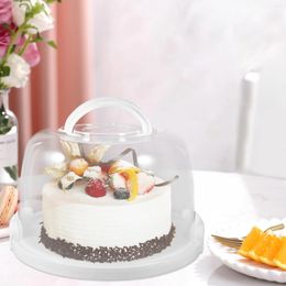 Gift Wrap Plastic Cake Carrier Lid Handle Round Pie Saver Cupcake Box Keeper Case Bread Carrying Transport Holder Tray