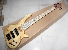 Factory Custom 5 Strings Natural Wood Colour Electric Bass GuitarBlack HardwaresMaple FingerboarsOffer Customized5312722