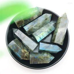 Decorative Figurines 1PC Natural Crystal Labradorite Hexagonal Column Point Mineral Ornament Healing Wand Home Decor DIY Gift Decoration