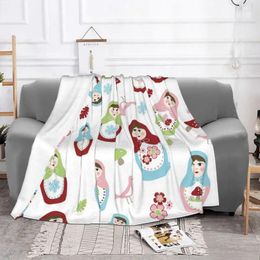 Blankets Matryoshka Russian Doll Pattern Blanket Coral Fleece Plush Spring Autumn Cartoon Anime Plaid Soft Throw Bedding Couch