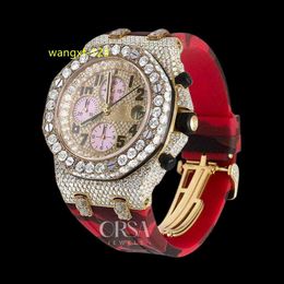 Full Iced Out VVS moissanite bling Diamond Red Army Silicon Band luxury Customized Men Watch