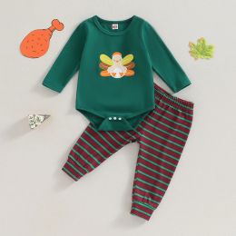 Trousers ma&baby 6M3Y Thanksgiving Day Infant Newborn Toddler Baby Girl Clothes Sets Long Sleeve Turkey Romper Stripe Pants Outfit D05