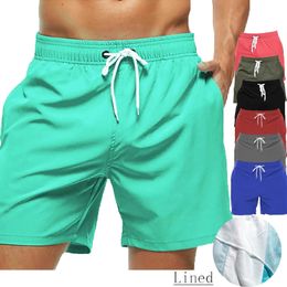 Mens Swim Trunks Beach Shorts Drawstring with Mesh Lining Elastic Waist Plain Breathable Soft Casual Daily Streetwear 240412