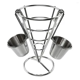Kitchen Storage Chicken Wings Holder Shrimp Basket Durable Metal Fries Stand With Cup Rust-proof Chip Cone Fry For Food