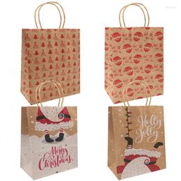 Gift Wrap 5pcs Kraft Paper Bags Snowflakes Merry Christmas Candy Cookie Packaging Bag Boxes 2024 Year Supplies