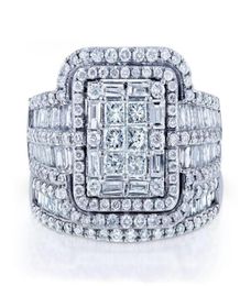 Wedding Rings Luxury Female White Crystal Stone Ring Set Big Silver Colour For Women Vintage Bridal Small Square Engagement3599838