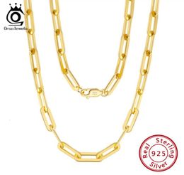 Chains ORSA JEWELS 14K Gold Plated Genuine 925 Sterling Silver Paperclip Neck Chain 69312mm Link Necklace for Women Men Jewellery S8717110