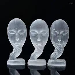 Decorative Figurines Natural White Selenite Mask-like Face Gypsum Carving Healing Crystal Ore Ornaments Figurine Craft Home Decor Gifts 1pc