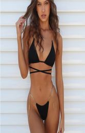 Women bodysuit swimwear backless chain swimsuit bikini set female beach sunbathe swim wear sexy bandage bathing suit brazilian tan8652900