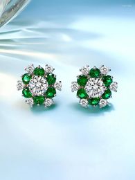 Stud Earrings Light Luxury Flower Colorful Treasure 925 Pure Silver Ear Studs Set With High Carbon Diamonds For Elegant Commuter Women